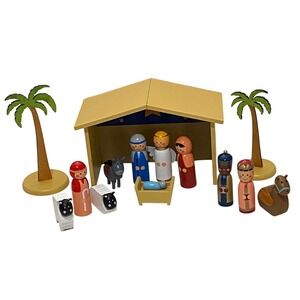 FAO Schwarz Traditional Wooden Nativity Set Incomplete Kids Christmas Holiday‎